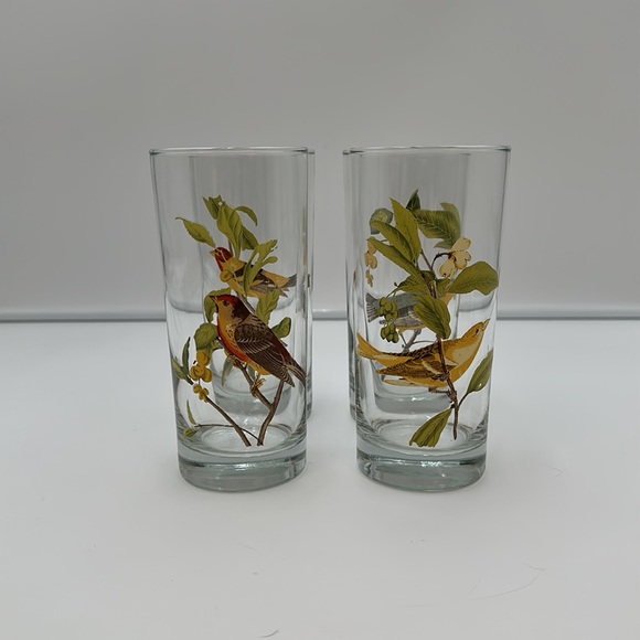 Set of 4 Vintage West Virginia Glass AMERICAN SONGBIRDS Flat Tumblers Glasses - Picture 3 of 16